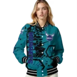 personalized charlotte hornets hexagon cluster teal black varsity jacket best selling.webp