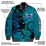 personalized charlotte hornets hexagon cluster teal black varsity jacket best selling.webp