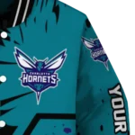 personalized charlotte hornets hexagon cluster teal black varsity jacket best selling.webp