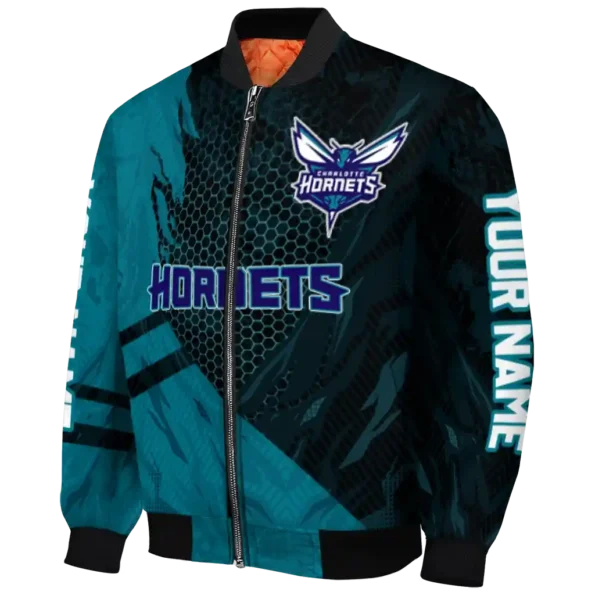 personalized charlotte hornets hexagon mesh teal black bomber jacket best selling