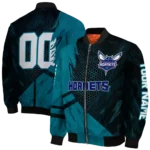 personalized charlotte hornets hexagon mesh teal black bomber jacket best selling