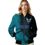 personalized charlotte hornets hexagon mesh teal black bomber jacket best selling