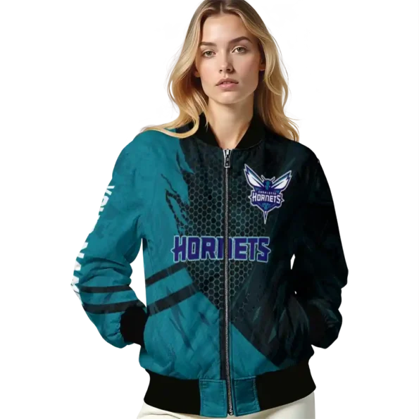 personalized charlotte hornets hexagon mesh teal black bomber jacket latest model