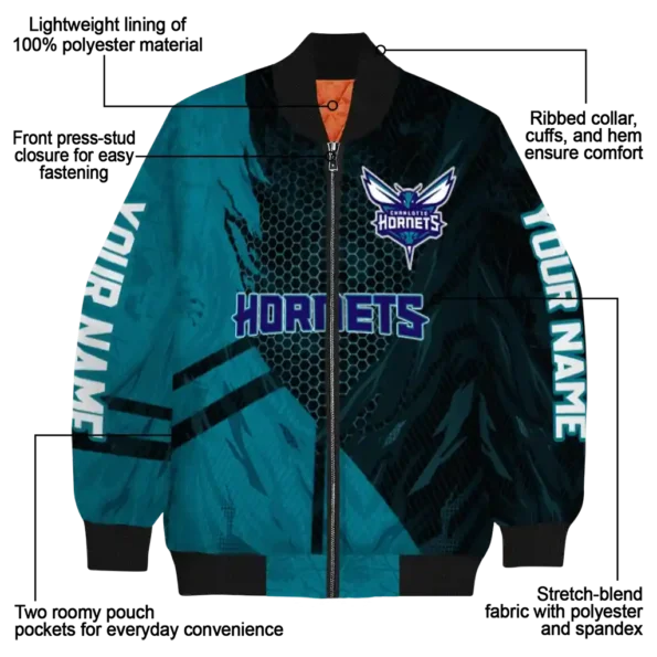 personalized charlotte hornets hexagon mesh teal black bomber jacket new arrival