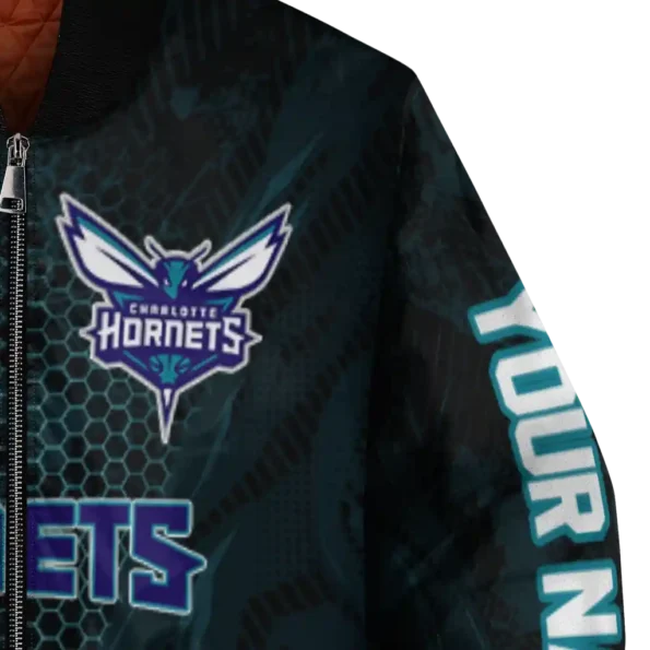personalized charlotte hornets hexagon mesh teal black bomber jacket premium grade