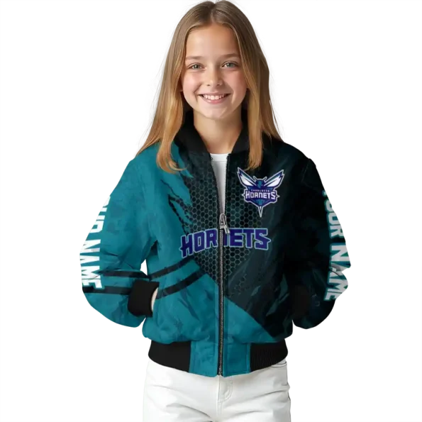 personalized charlotte hornets hexagon mesh teal black bomber jacket top rated