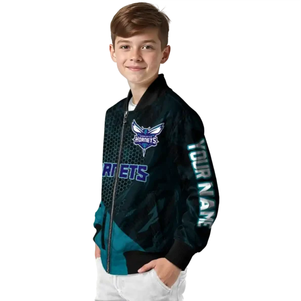 personalized charlotte hornets hexagon mesh teal black bomber jacket trendy
