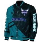 personalized charlotte hornets hexagon mesh teal black varsity jacket best selling.webp