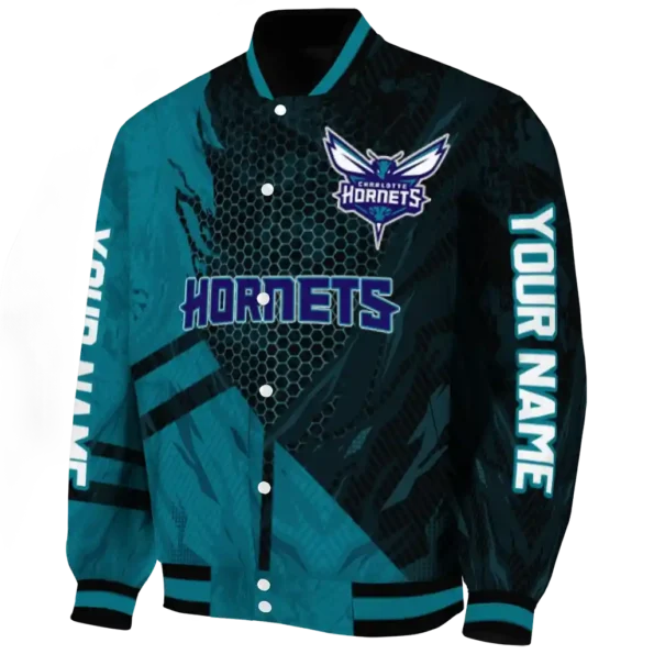 personalized charlotte hornets hexagon mesh teal black varsity jacket best selling.webp
