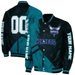 personalized charlotte hornets hexagon mesh teal black varsity jacket best selling.webp