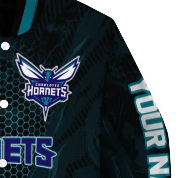 personalized charlotte hornets hexagon mesh teal black varsity jacket premium grade.webp