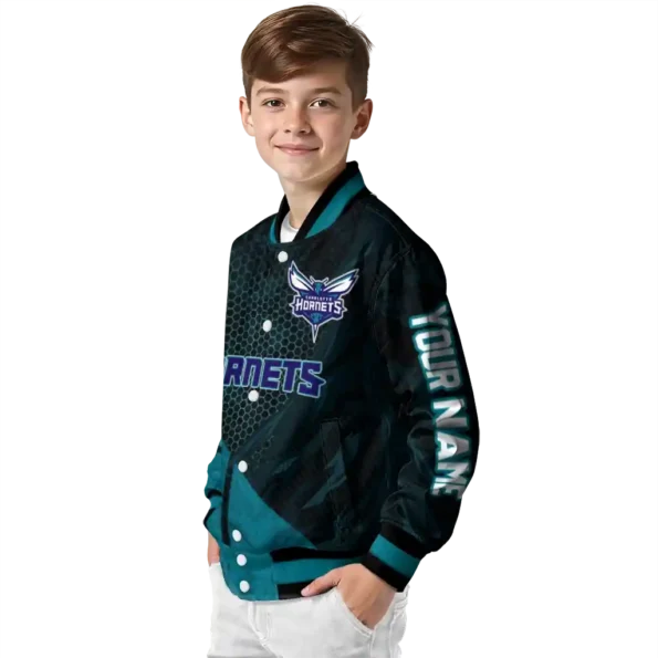 personalized charlotte hornets hexagon mesh teal black varsity jacket trendy.webp