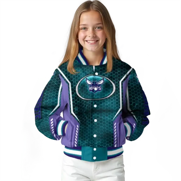 personalized charlotte hornets power plate teal varsity jacket top rated.webp