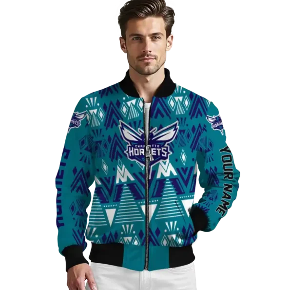 personalized charlotte hornets pyramid shapes teal bomber jacket high quality
