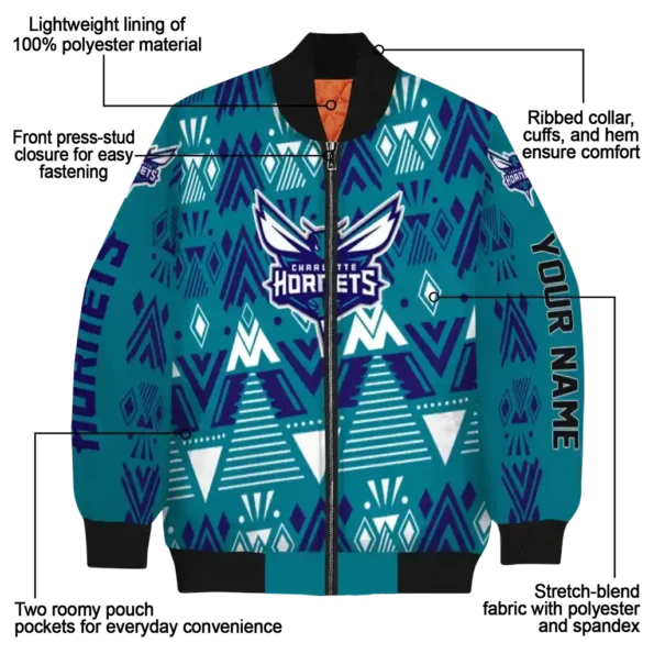 personalized charlotte hornets pyramid shapes teal bomber jacket new arrival