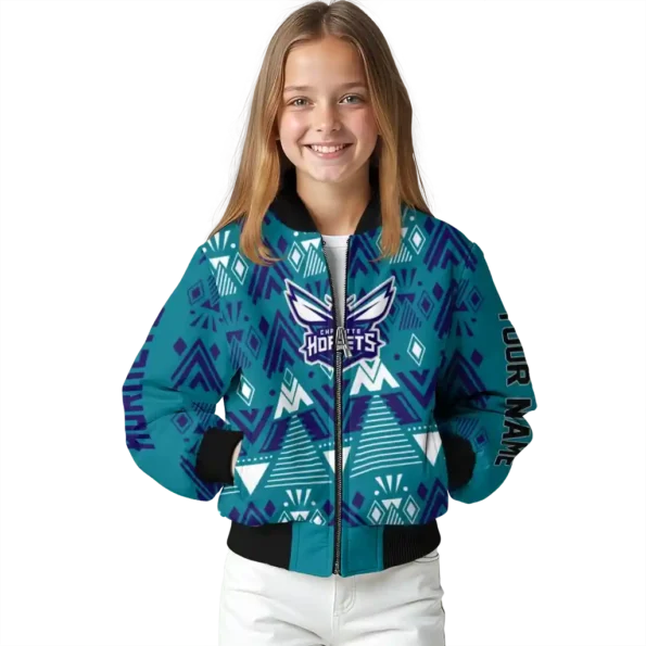 personalized charlotte hornets pyramid shapes teal bomber jacket top rated