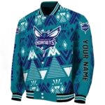 personalized charlotte hornets pyramid shapes teal varsity jacket best selling.webp