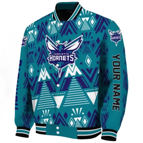 personalized charlotte hornets pyramid shapes teal varsity jacket best selling.webp