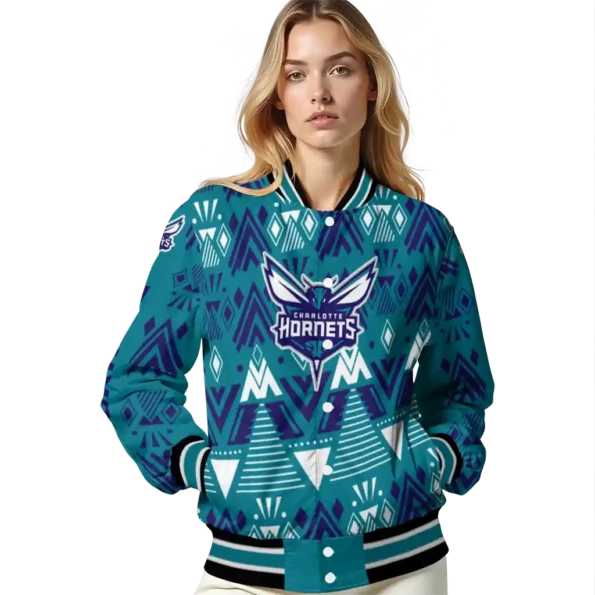 personalized charlotte hornets pyramid shapes teal varsity jacket latest model.webp