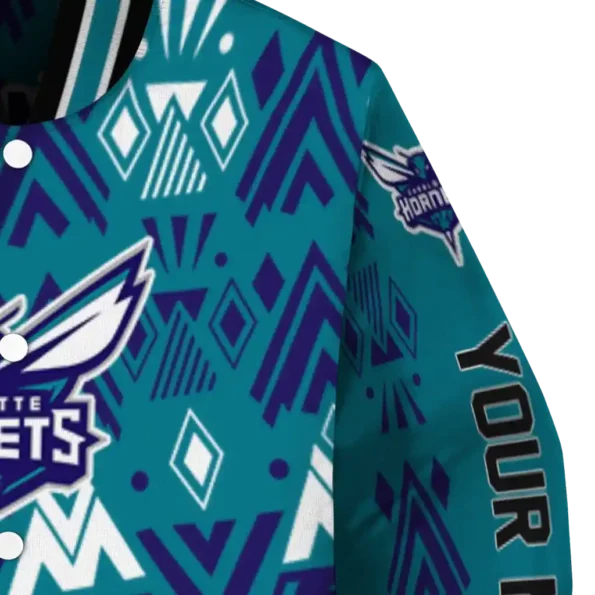 personalized charlotte hornets pyramid shapes teal varsity jacket premium grade.webp