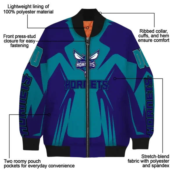 personalized charlotte hornets spider mark teal bomber jacket new arrival