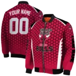 personalized chicago bulls hexagon grid red bomber jacket best selling