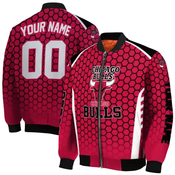 personalized chicago bulls hexagon grid red bomber jacket fashion forward