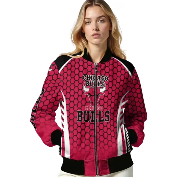 personalized chicago bulls hexagon grid red bomber jacket latest model