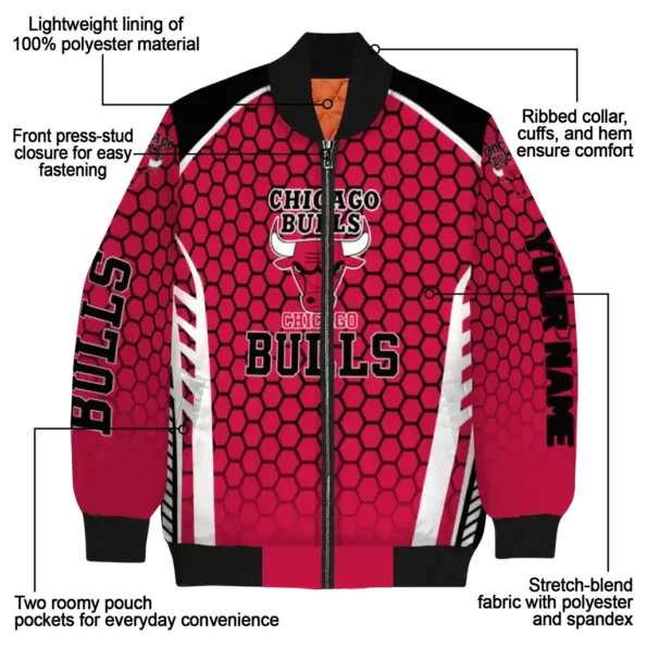 personalized chicago bulls hexagon grid red bomber jacket new arrival