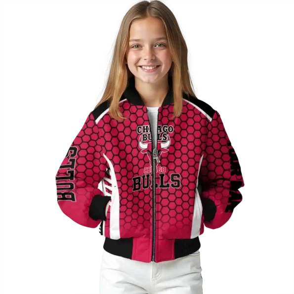personalized chicago bulls hexagon grid red bomber jacket top rated