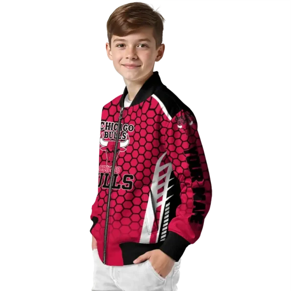 personalized chicago bulls hexagon grid red bomber jacket trendy