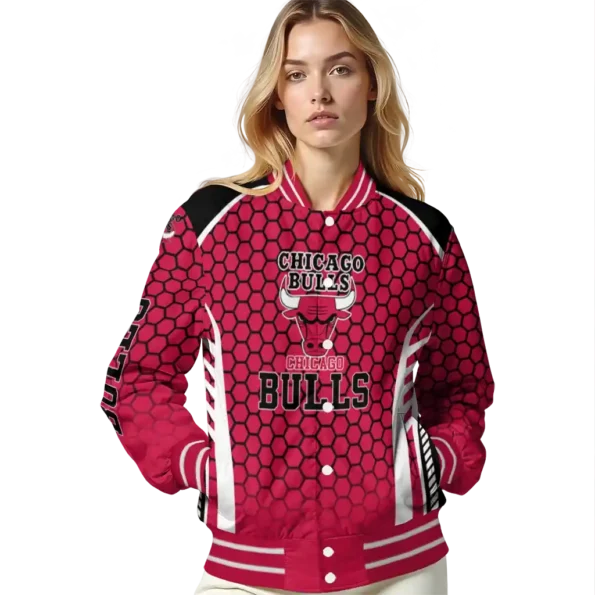 personalized chicago bulls hexagon grid red varsity jacket latest model.webp