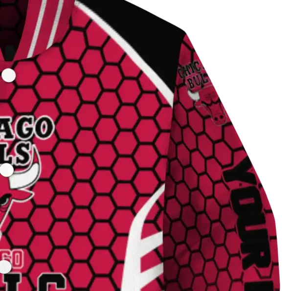 personalized chicago bulls hexagon grid red varsity jacket premium grade.webp
