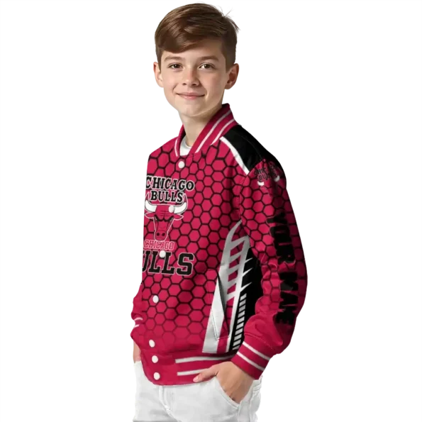 personalized chicago bulls hexagon grid red varsity jacket trendy.webp