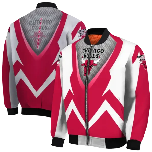 personalized chicago bulls v stripes red white bomber jacket fashion forward