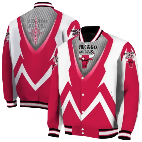 personalized chicago bulls v stripes red white varsity jacket fashion forward.webp