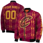 personalized cleveland cavaliers bolt stripe wine bomber jacket best selling