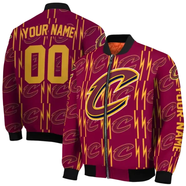 personalized cleveland cavaliers bolt stripe wine bomber jacket fashion forward