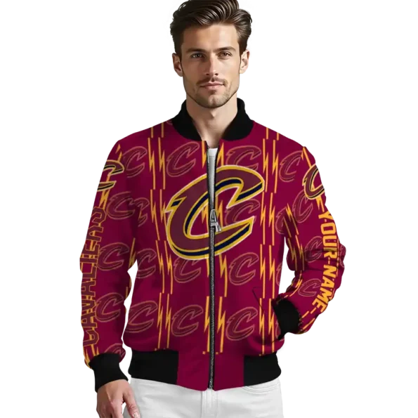 personalized cleveland cavaliers bolt stripe wine bomber jacket high quality