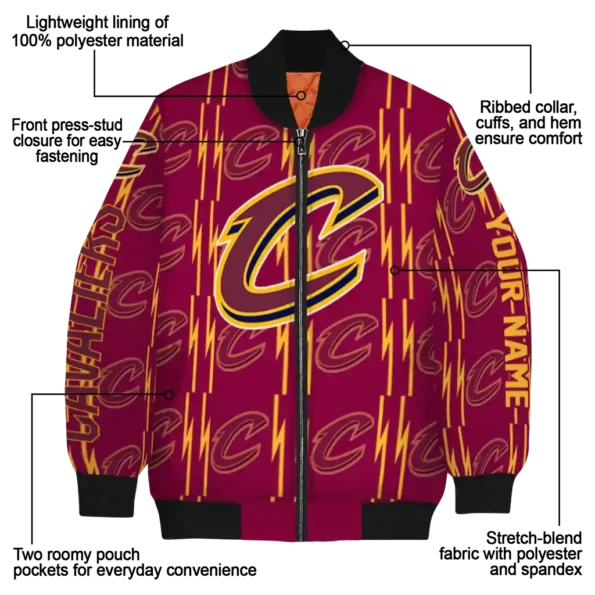 personalized cleveland cavaliers bolt stripe wine bomber jacket new arrival