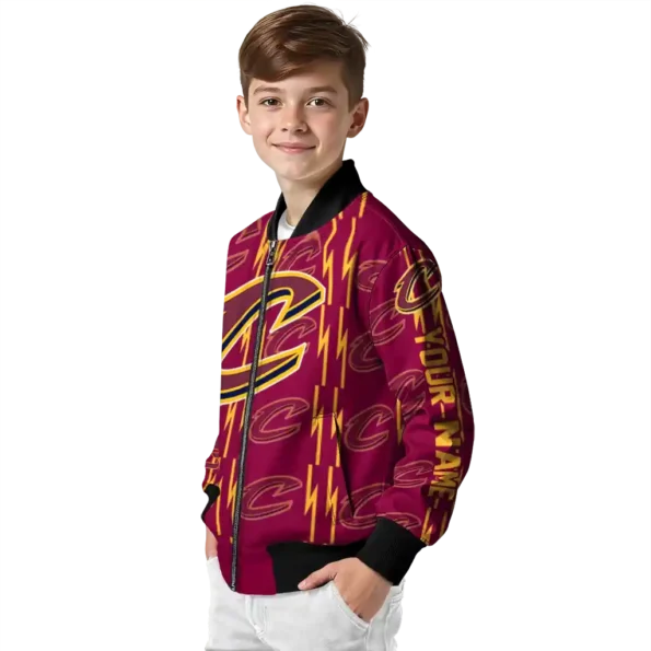 personalized cleveland cavaliers bolt stripe wine bomber jacket trendy
