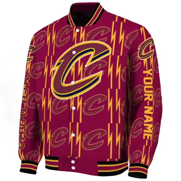 personalized cleveland cavaliers bolt stripe wine varsity jacket best selling.webp