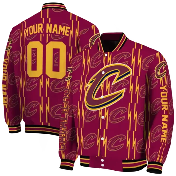 personalized cleveland cavaliers bolt stripe wine varsity jacket fashion forward.webp