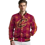 personalized cleveland cavaliers bolt stripe wine varsity jacket best selling.webp
