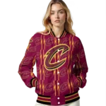personalized cleveland cavaliers bolt stripe wine varsity jacket best selling.webp