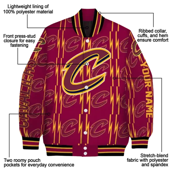 personalized cleveland cavaliers bolt stripe wine varsity jacket new arrival.webp