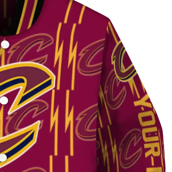 personalized cleveland cavaliers bolt stripe wine varsity jacket premium grade.webp