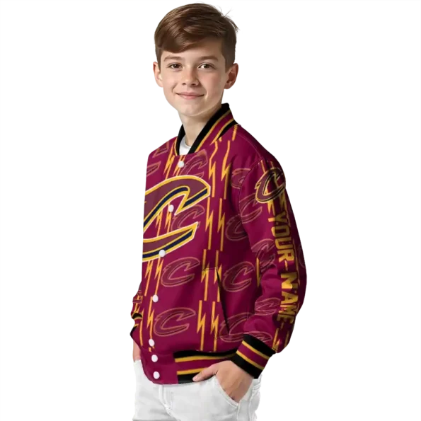 personalized cleveland cavaliers bolt stripe wine varsity jacket trendy.webp