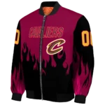 personalized cleveland cavaliers flame border wine black bomber jacket best selling