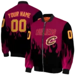 personalized cleveland cavaliers flame border wine black bomber jacket best selling